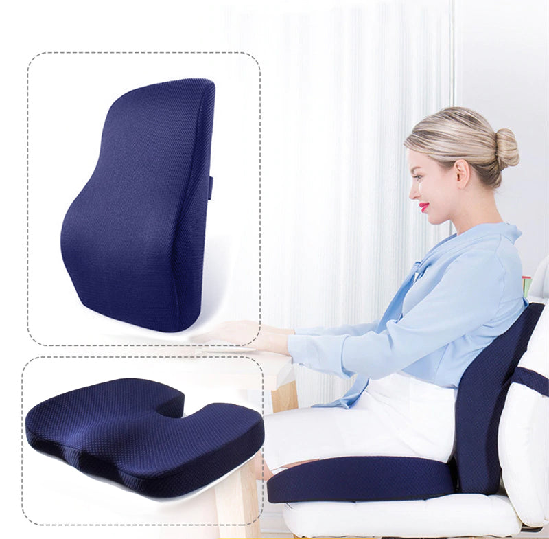 Cojín ortopédico del asiento y espalda y ; Almohada de cojines de soporte lumbar  para silla de oficina viscoelástica Cojín de asiento de coche