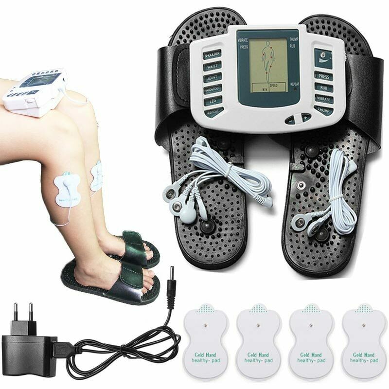 electroestimulador muscular masajeador eléctrico de pulso 2 electrodos, 1  par de sandalias electro estimulantes, 10 modos, 8 niveles de intensidad,  doble fuente de alimentación : : Salud y Cuidado Personal