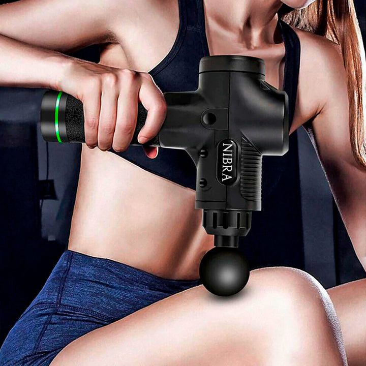 Pistola de Masaje Muscular Nibra Profesional 32 Niveles con Pantalla LCD – 5 Cabezales