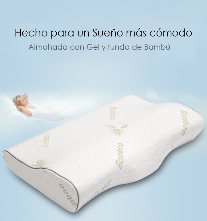 Almohada Cervical Memory Foam con Gel en forma de Mariposa con Funda de fibra de Bambú