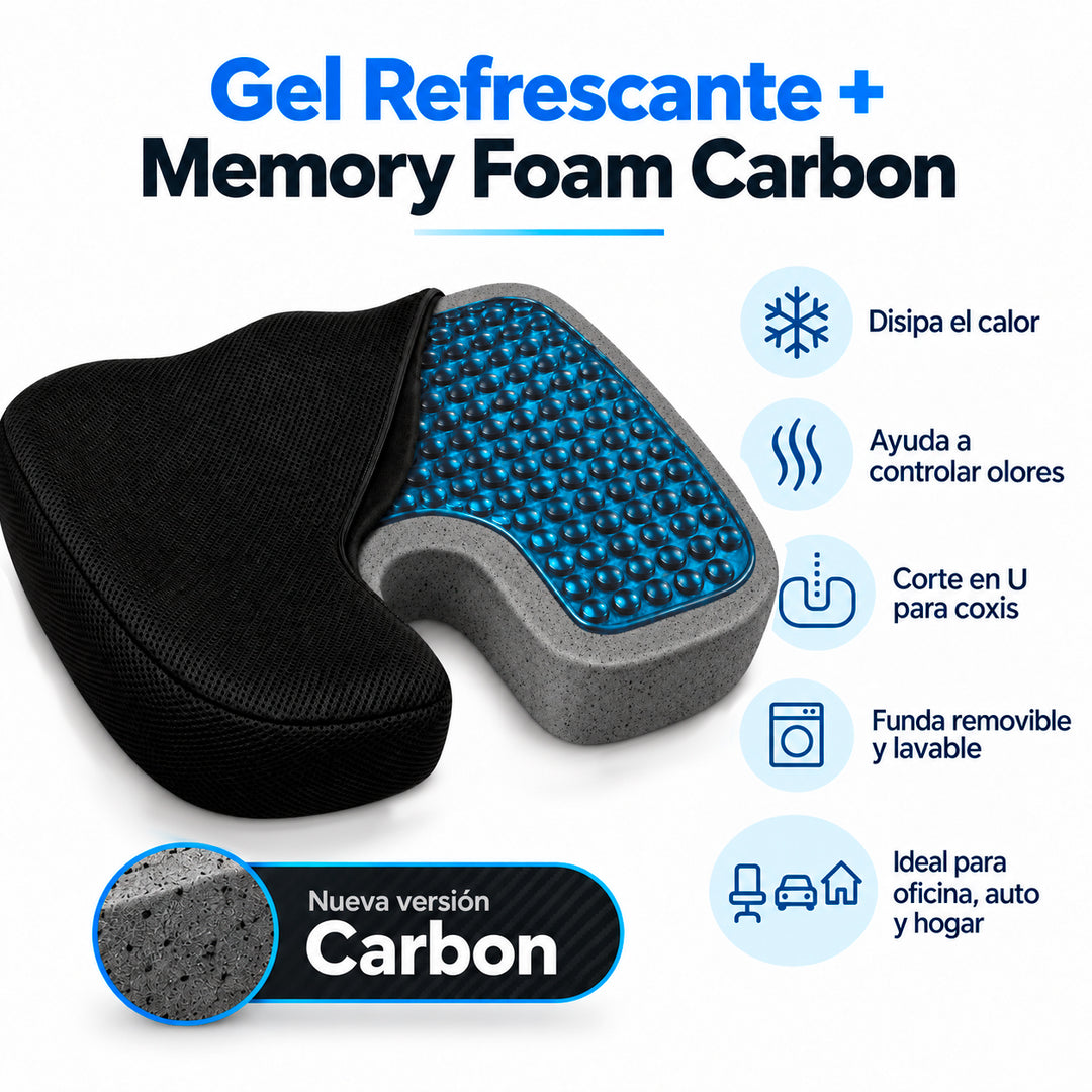 Cojín de Asiento con Gel Refrescante - Memory Foam Carbon