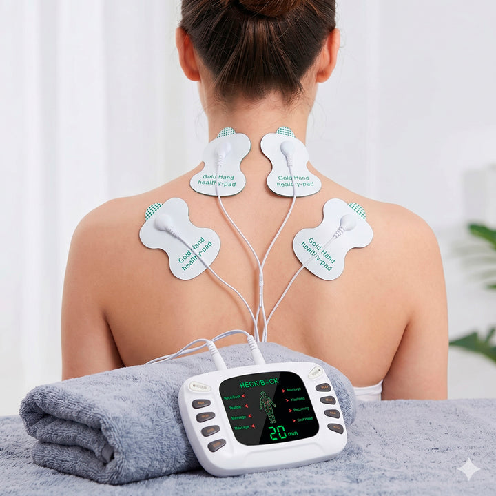 Electroestimulador Portátil Terapéutico Blueida | 4 Electrodos | 2 Canales | Masajeador Digital Muscular