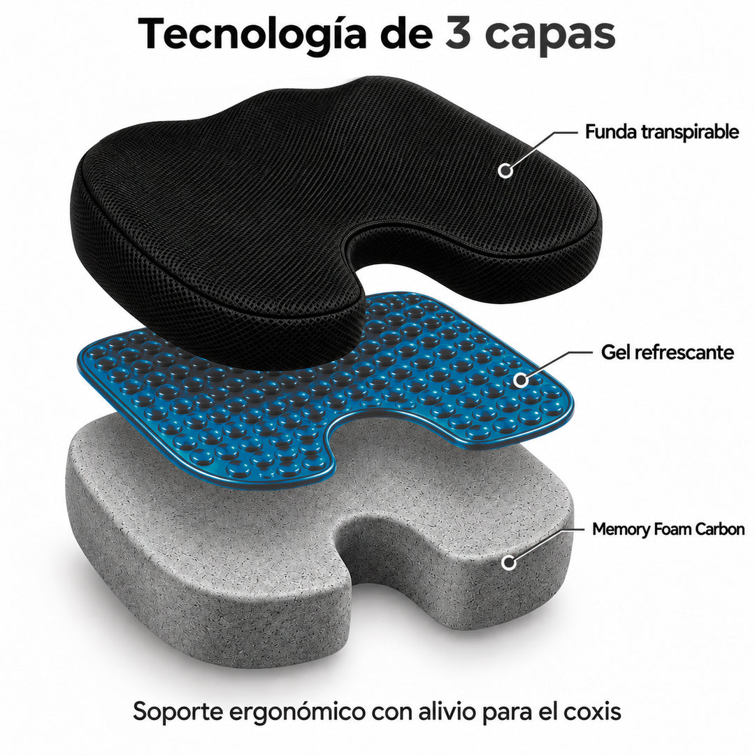 Cojín de Asiento con Gel Refrescante - Memory Foam Carbon