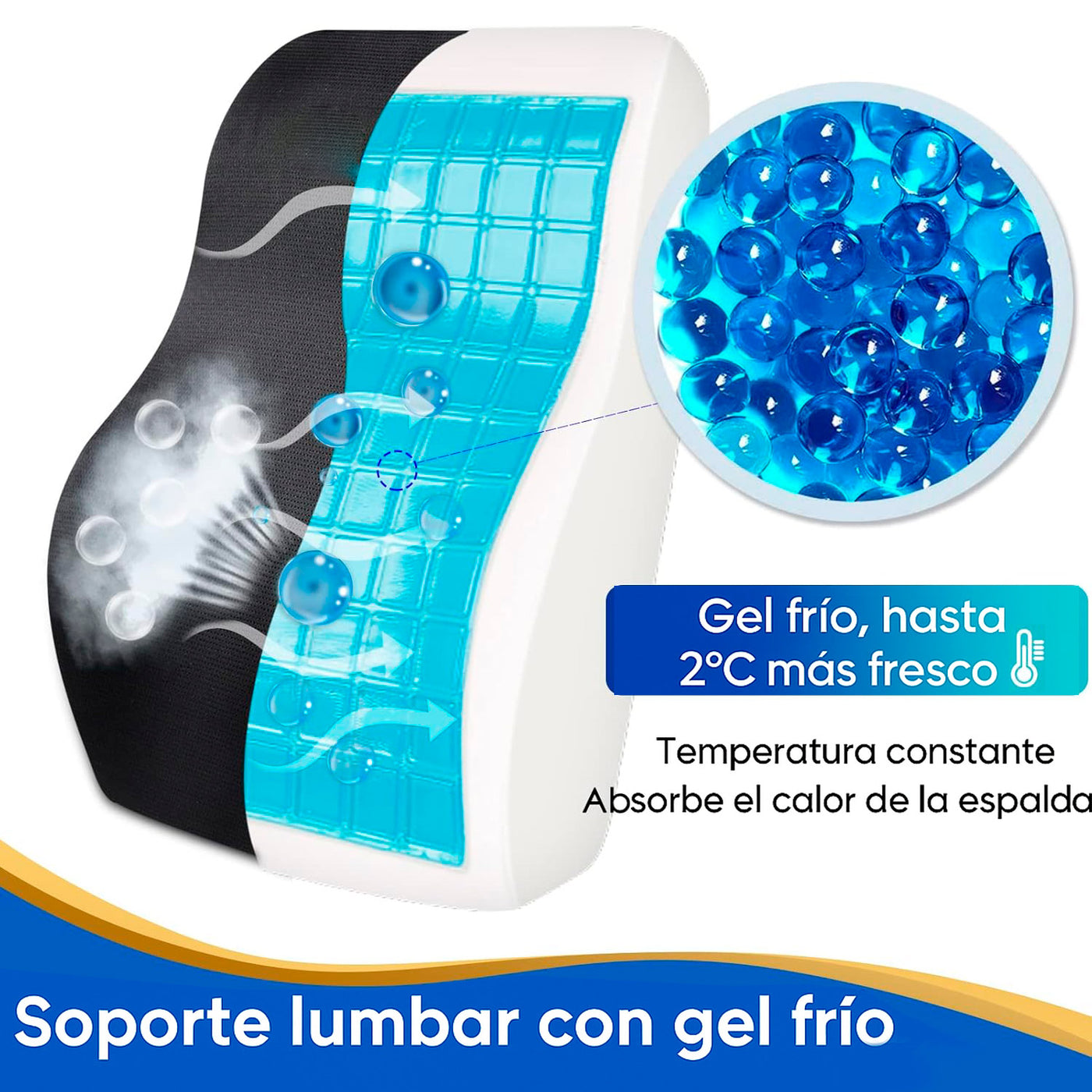 Cojin Respaldar Lumbar Viscoelástico con Gel y Funda