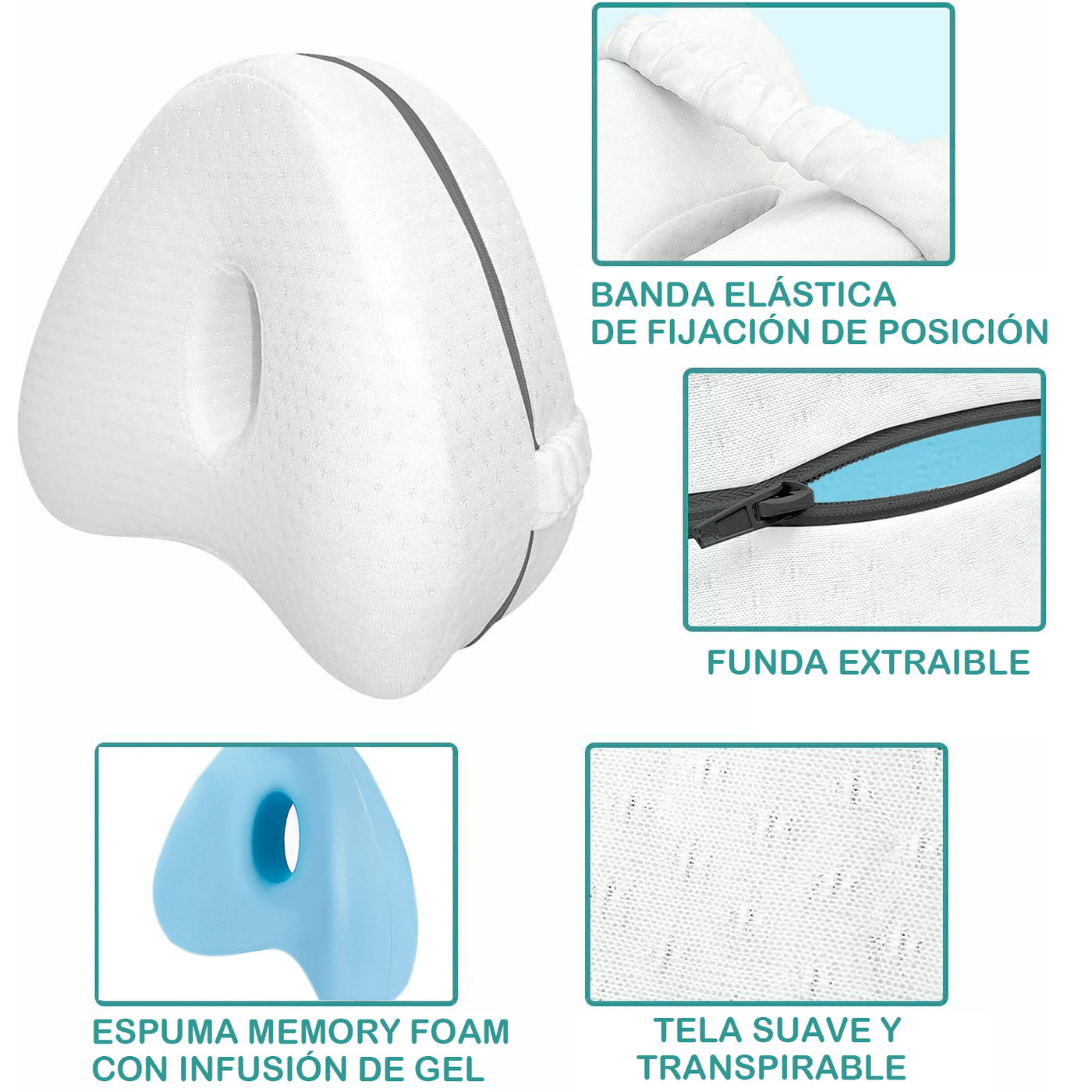 Almohada Ortopedica Viscoelastica para Rodillas con Sujetador Elastico