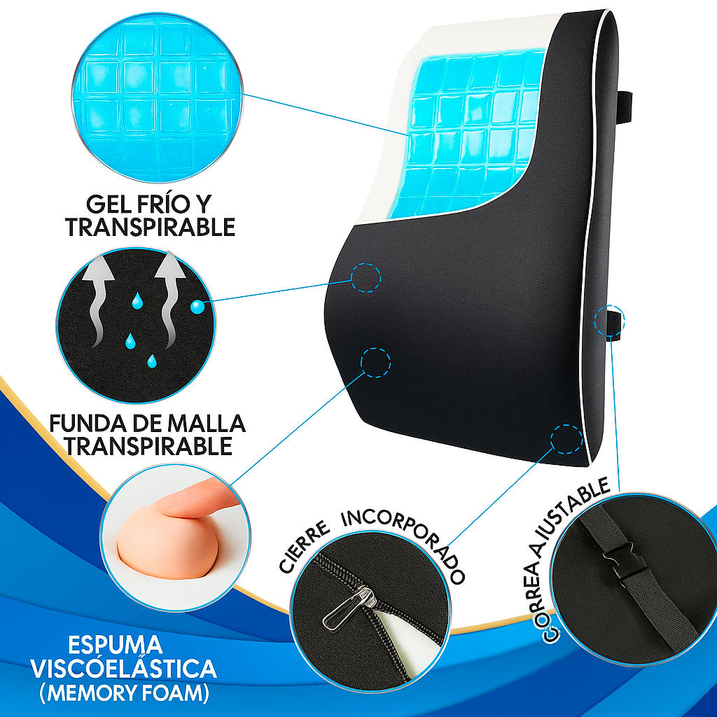 Cojin Respaldar Lumbar Viscoelástico con Gel y Funda