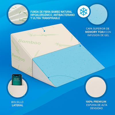 Almohada Antireflujo con Funda de fibra Bambú - Acidez y Apoyo Postoperatorio