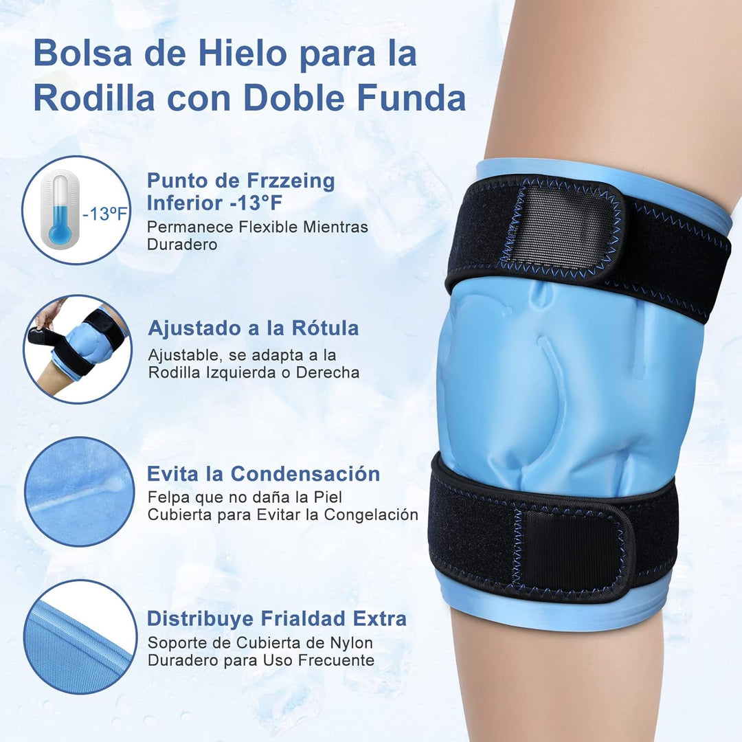 Compresa de Gel Frío para Rodilla y Codo con Anticongelante – Envoltura Reutilizable con Compresión y Correas Ajustables