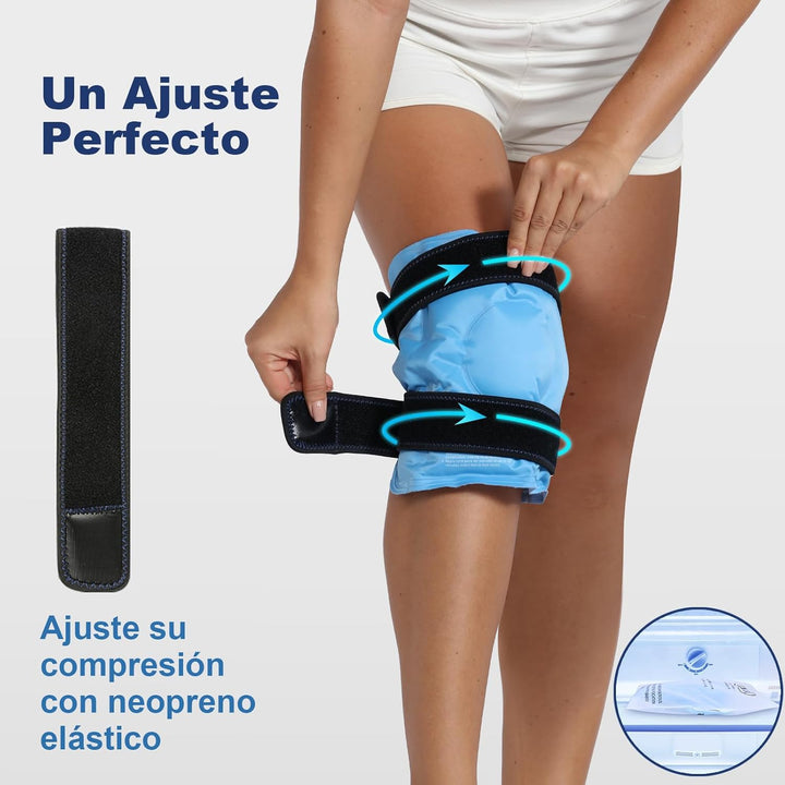 Compresa de Gel Frío para Rodilla y Codo con Anticongelante – Envoltura Reutilizable con Compresión y Correas Ajustables