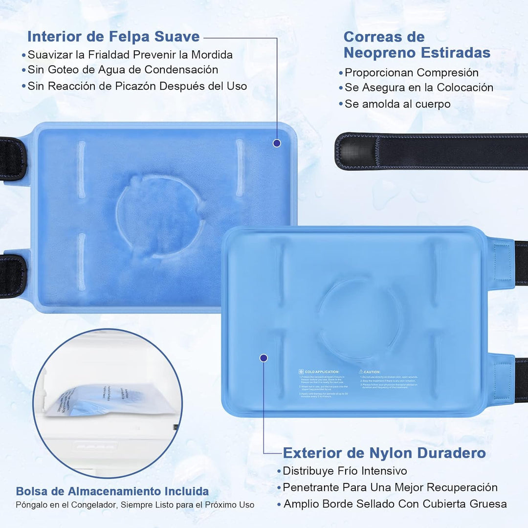 Compresa de Gel Frío para Rodilla y Codo con Anticongelante – Envoltura Reutilizable con Compresión y Correas Ajustables