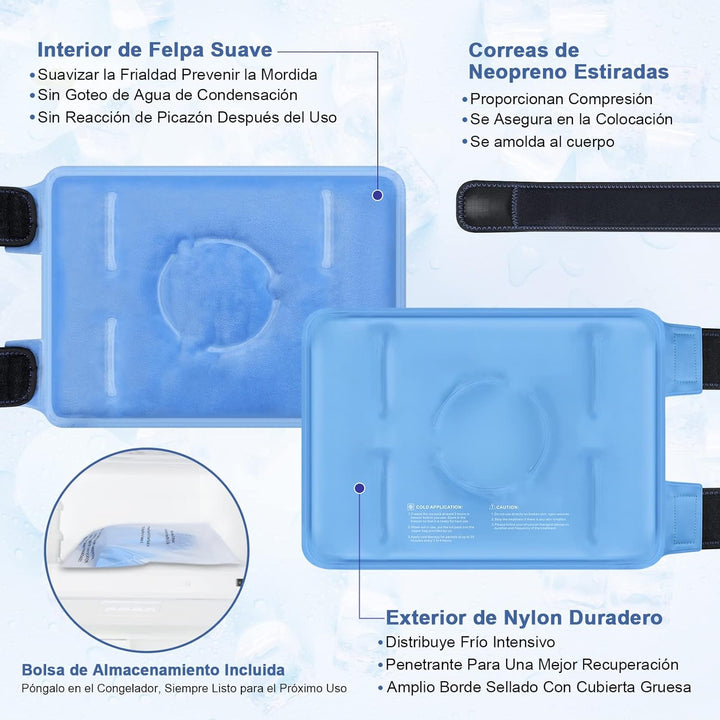 Compresa de Gel Frío para Rodilla y Codo con Anticongelante – Envoltura Reutilizable con Compresión y Correas Ajustables
