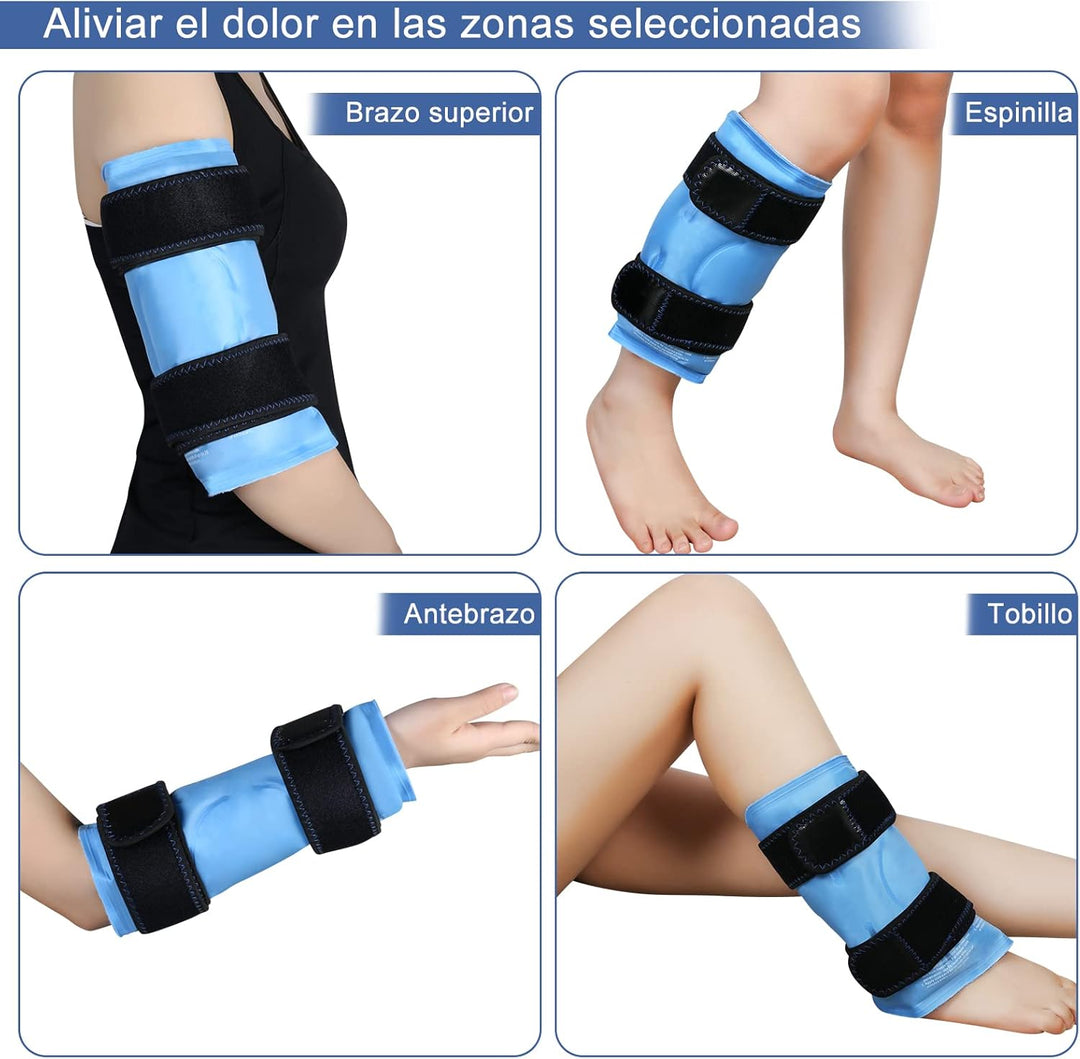 Compresa de Gel Frío para Rodilla y Codo con Anticongelante – Envoltura Reutilizable con Compresión y Correas Ajustables