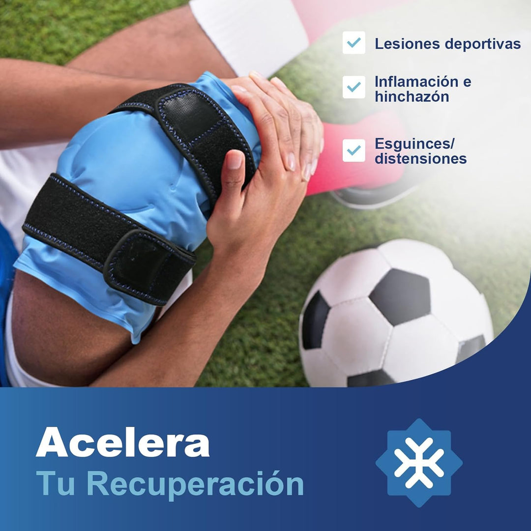 Compresa de Gel Frío para Rodilla y Codo con Anticongelante – Envoltura Reutilizable con Compresión y Correas Ajustables