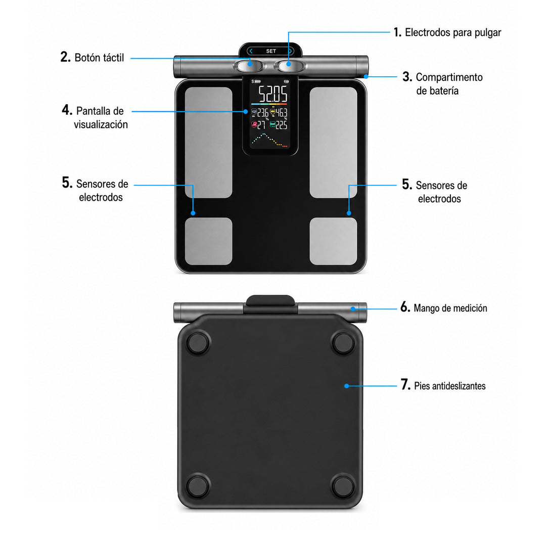 Balanza Inteligente Euromar G78-BT con 8 Electrodos y Bluetooth | Bioimpedancia Corporal con App Fitdays