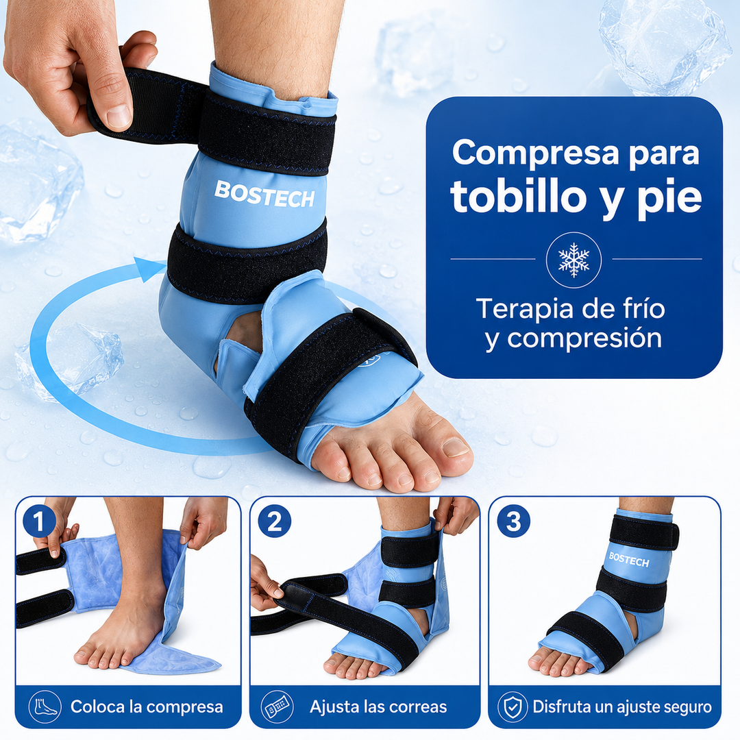 Compresa de Gel Frío para Tobillo y Pie | Reutilizable Anticongelante con Correas Ajustables