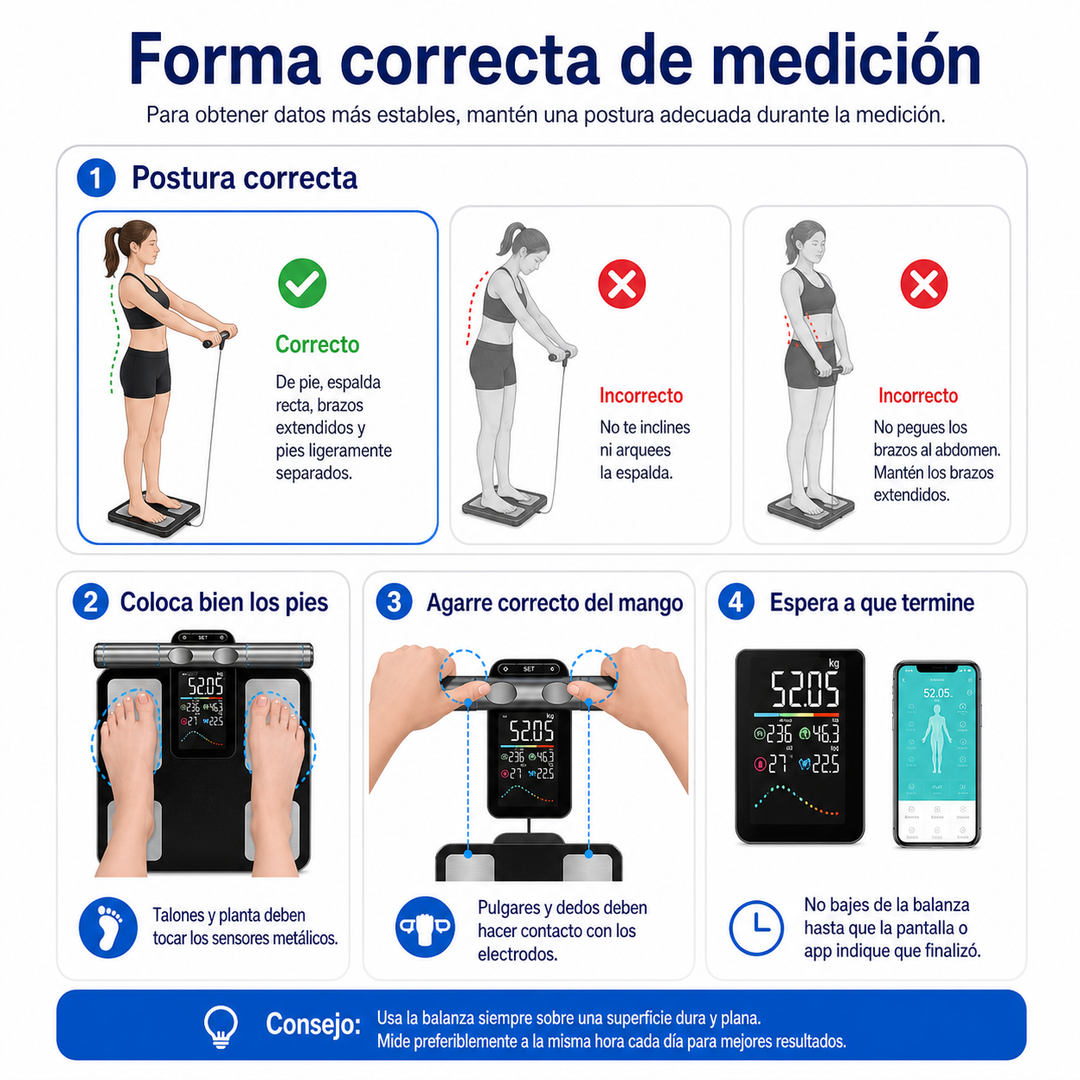 Balanza Inteligente Euromar G78-BT con 8 Electrodos y Bluetooth | Bioimpedancia Corporal con App Fitdays