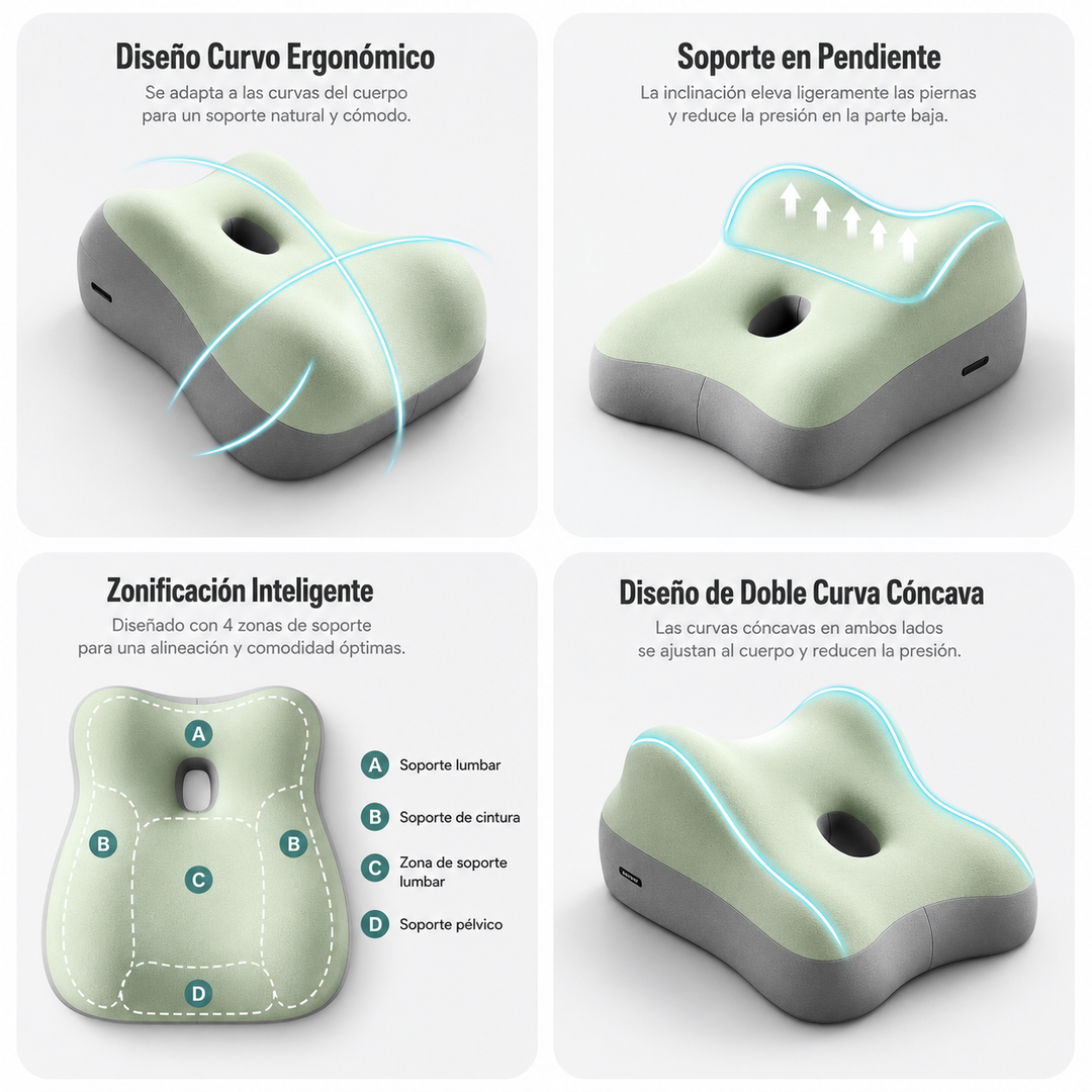 Cojín Multiflex Ergonómico de Espuma Viscoelástica para Espalda, Lumbar y Piernas