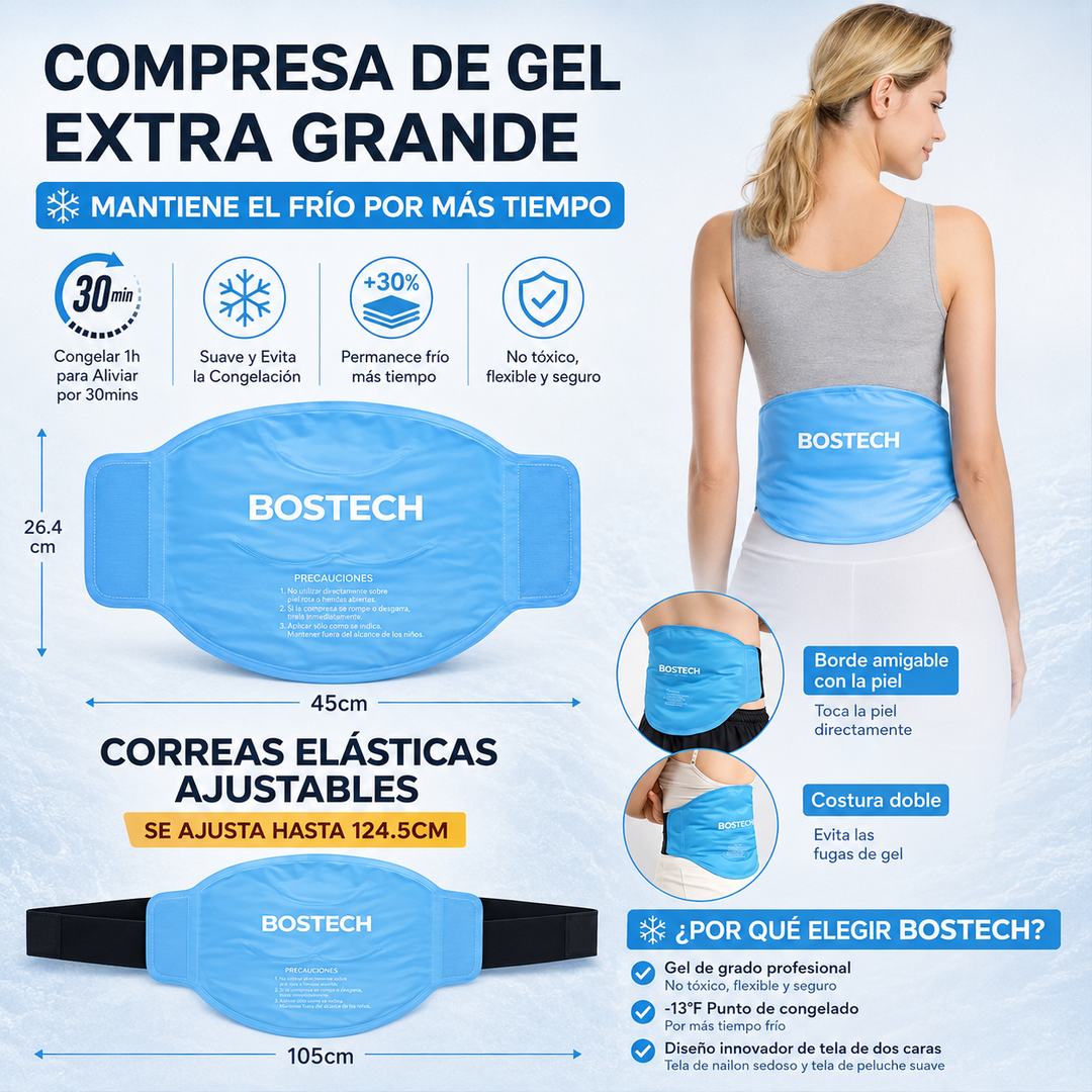 Compresa Lumbar Fría BOSTECH con Gel Anticongelante y Correas Ajustables