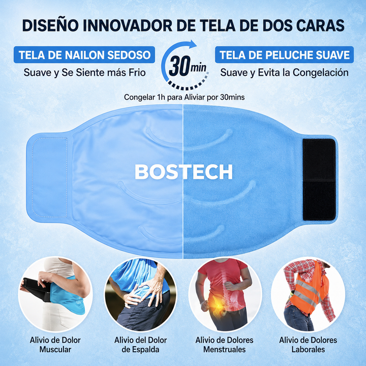 Compresa Lumbar Fría BOSTECH con Gel Anticongelante y Correas Ajustables