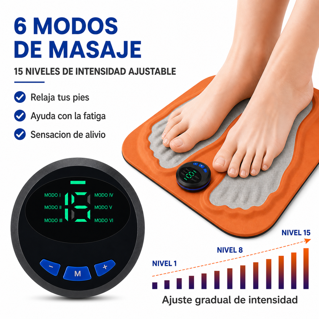 Electroestimulador de Pies EMS 3D Recargable | Tapete Masajeador con 6 Modos y 15 Intensidades