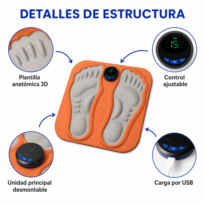 Electroestimulador de Pies EMS 3D Recargable | Tapete Masajeador con 6 Modos y 15 Intensidades