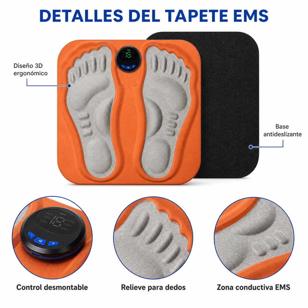 Electroestimulador de Pies EMS 3D Recargable | Tapete Masajeador con 6 Modos y 15 Intensidades