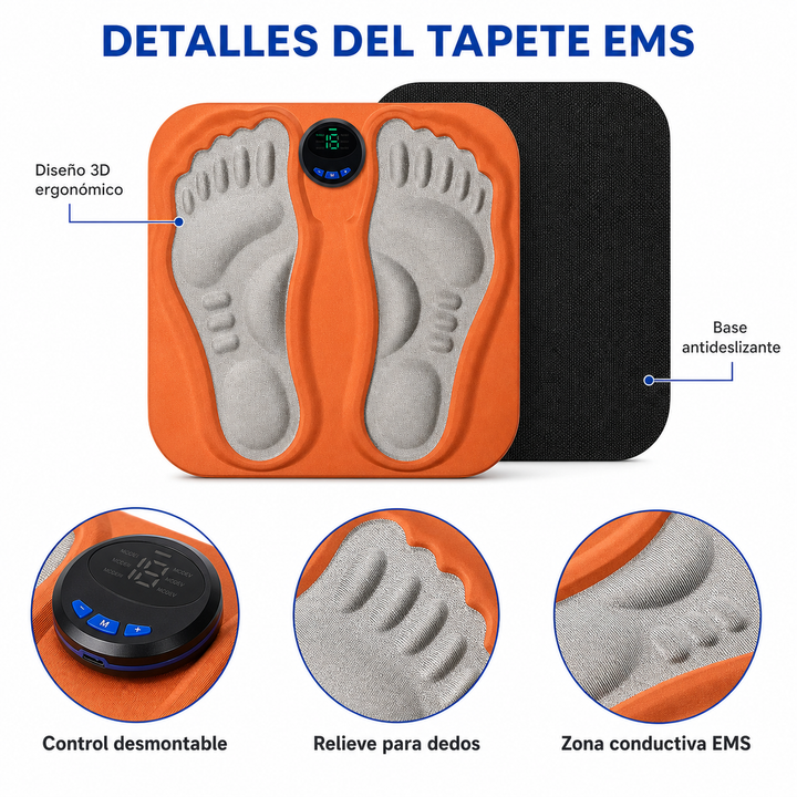 Electroestimulador de Pies EMS 3D Recargable | Tapete Masajeador con 6 Modos y 15 Intensidades