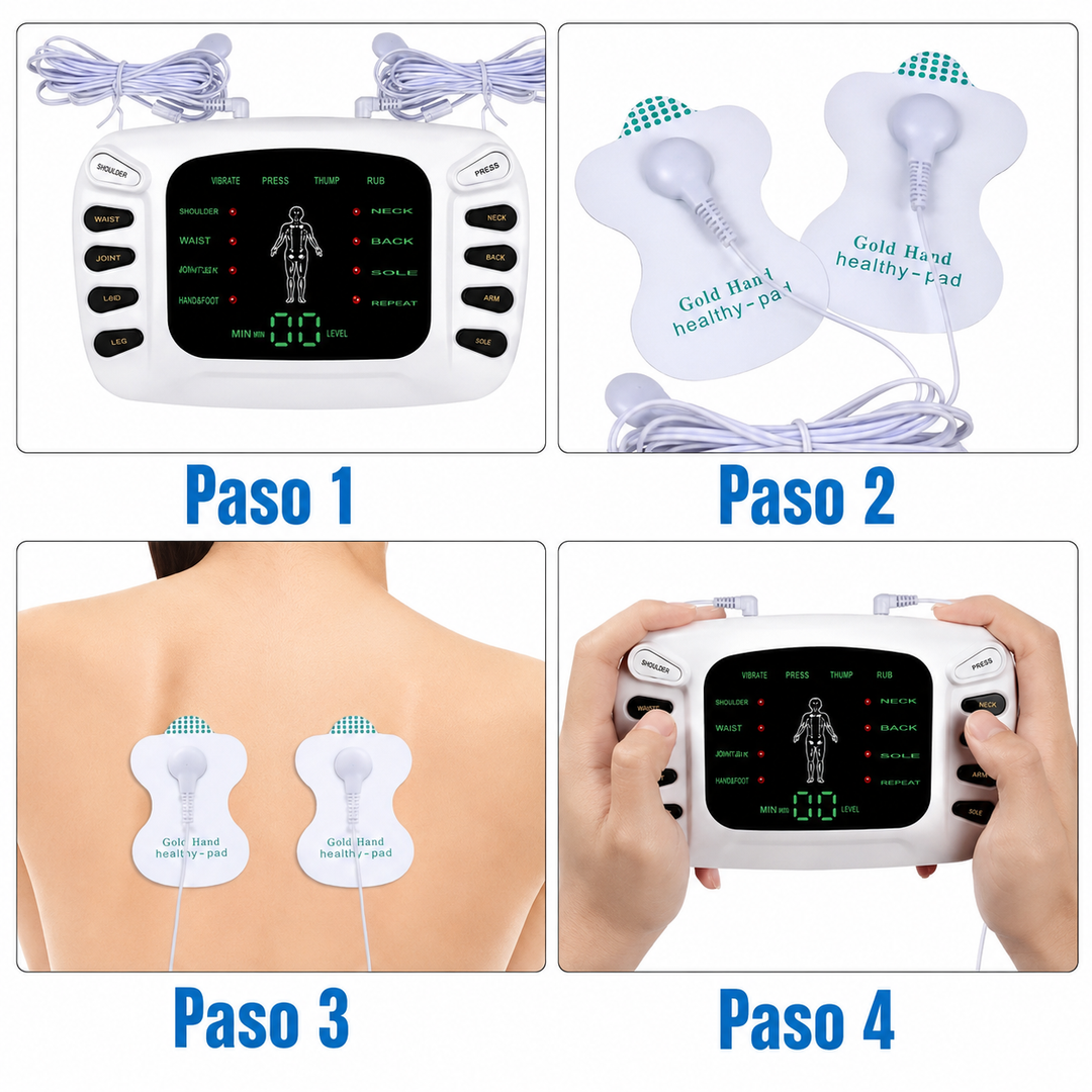 Electroestimulador Portátil Terapéutico Blueida | 4 Electrodos | 2 Canales | Masajeador Digital Muscular