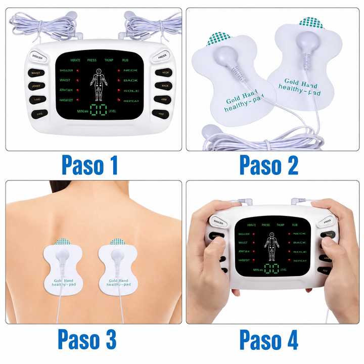 Electroestimulador Portátil Terapéutico Blueida | 4 Electrodos | 2 Canales | Masajeador Digital Muscular