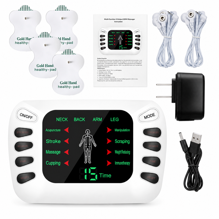 Electroestimulador Portátil Terapéutico Blueida | 4 Electrodos | 2 Canales | Masajeador Digital Muscular