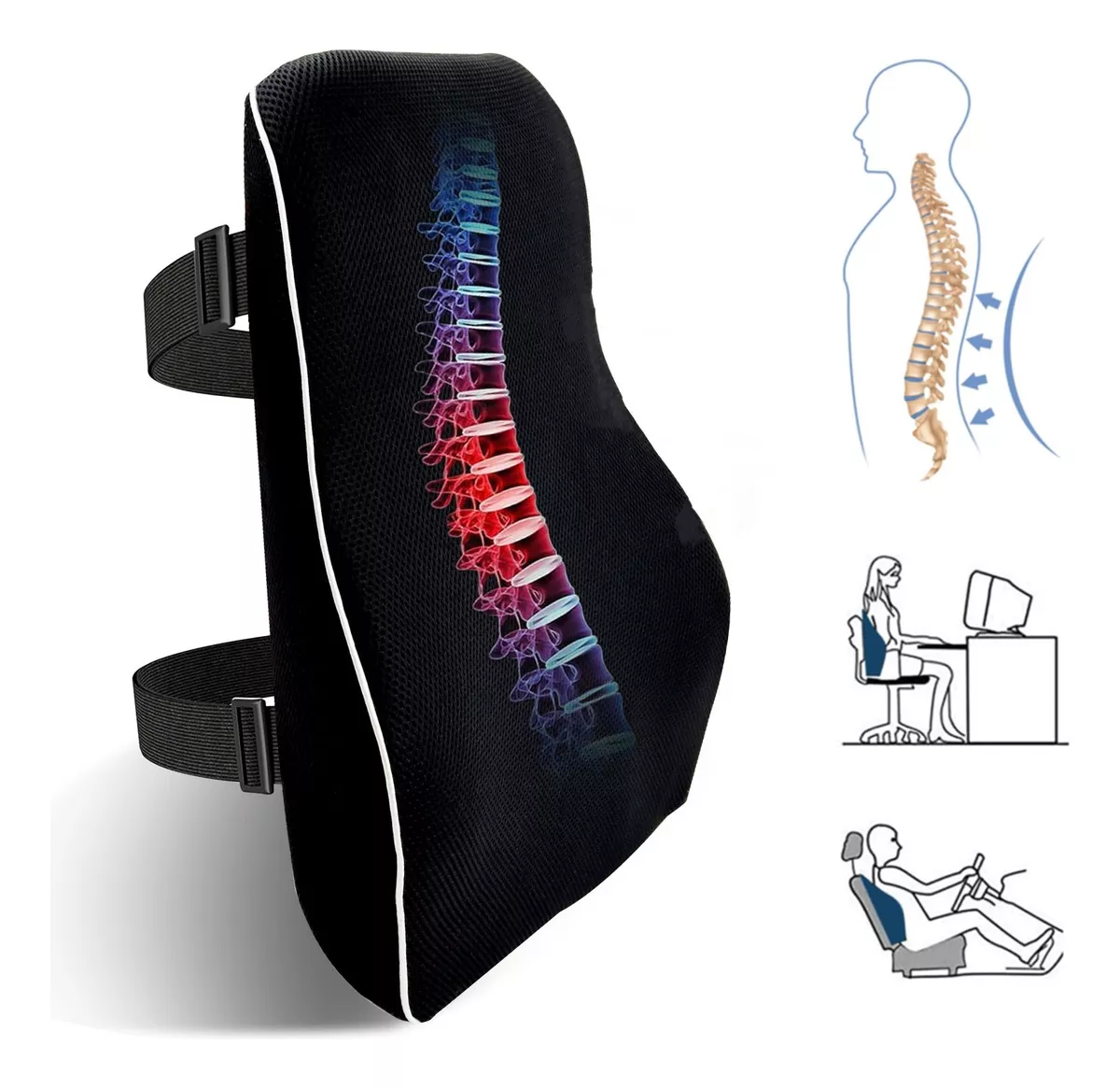 Cojin Respaldar Lumbar Viscoelástico con Gel y Funda