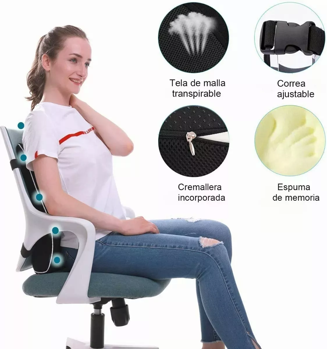 Cojin Respaldar Lumbar Viscoelástico con Gel y Funda