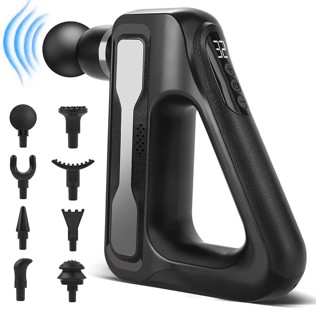 Pistola de Masaje Triangular Recargable 32 Niveles y Cabezales