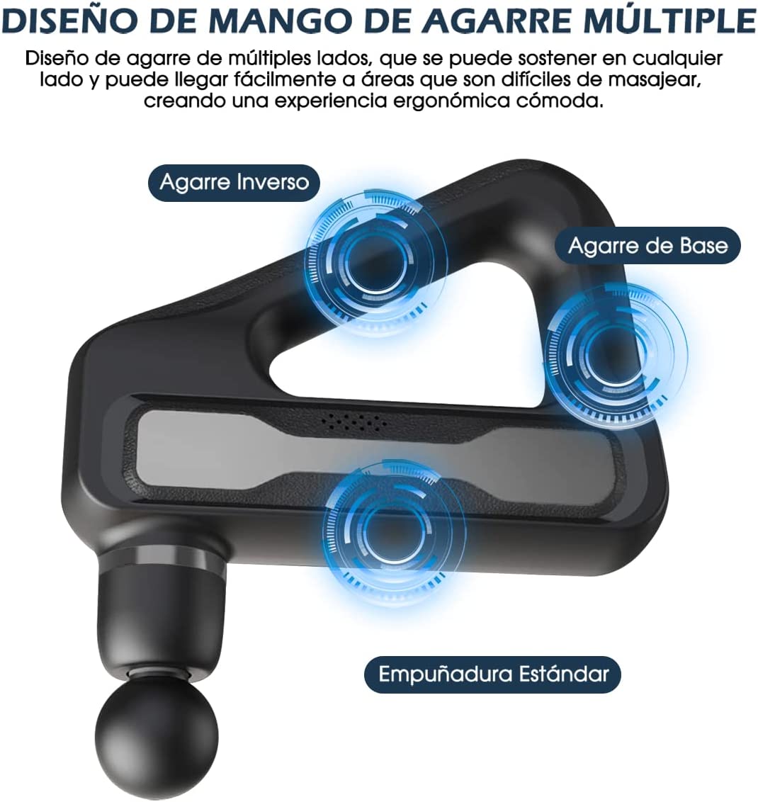 Pistola de Masaje Triangular Recargable - 32 Niveles y 8 Cabezales