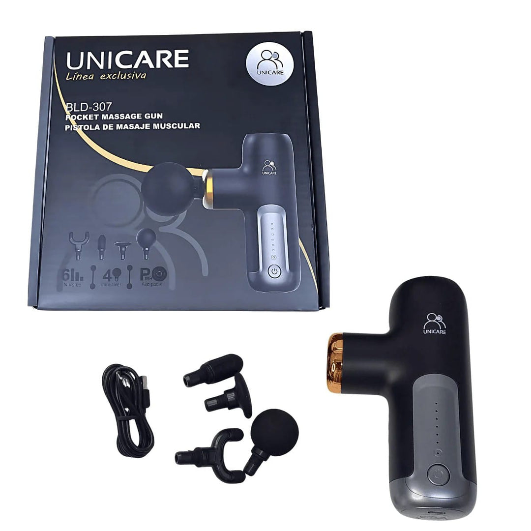 Pistola de Masaje Muscular Compacta UNICARE BLD-307 | 6 Niveles y USB-C