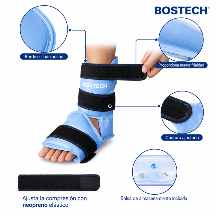 Compresa de Gel Frío para Tobillo y Pie | Reutilizable Anticongelante con Correas Ajustables