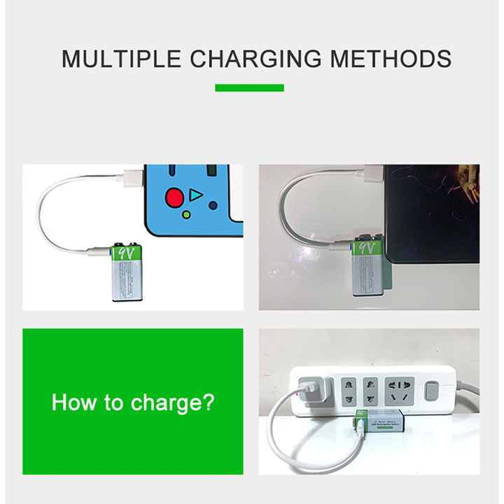Batería Recargable de Litio 9V con Carga USB Tipo-C – Capacidad 650mAh