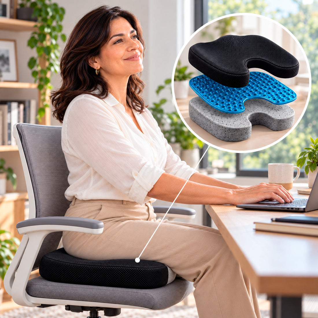 Cojín de Asiento con Gel Refrescante - Memory Foam Carbon