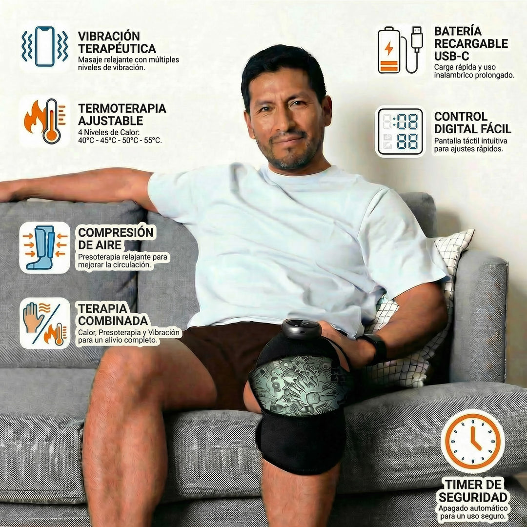 Masajeador 3 en 1 (Rodilla, Codo y Hombro) con Compresión de Aire + Calor 40–55°C + Vibración | Recargable USB-C