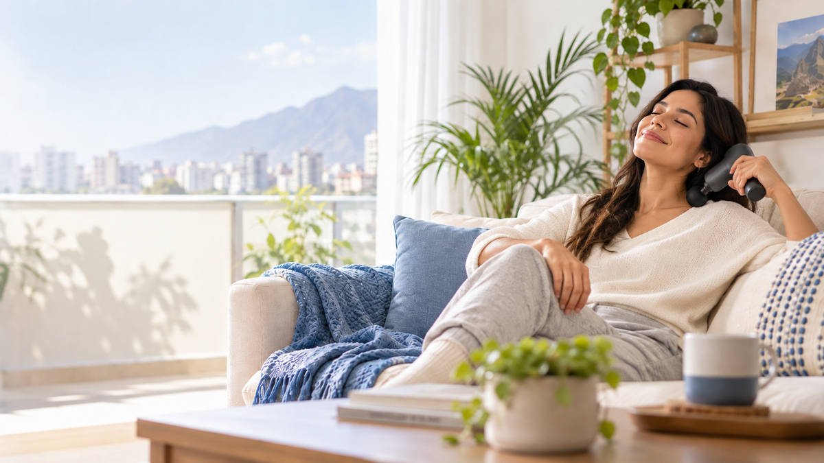 Ambiente de relajación en casa con masajeador genérico