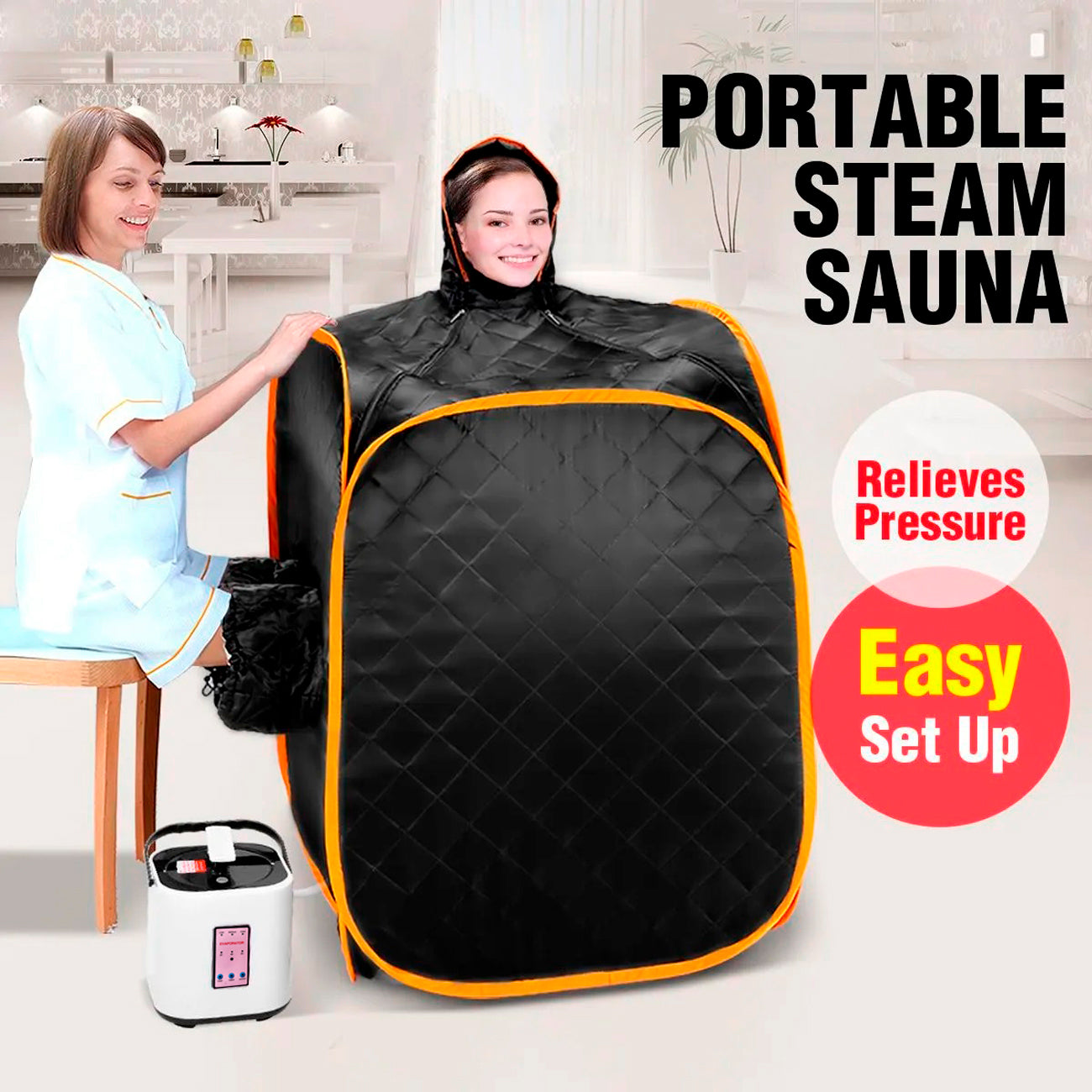 Sauna Portatil Plegable Premium - Sistema de Vapor con Control Remoto y Accesorios