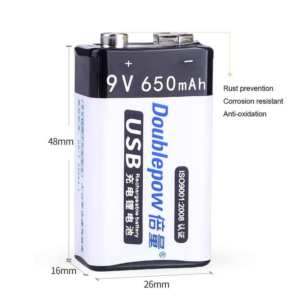 Batería de 9V USB recargable  650 mAh batería - Litio 1 unid.