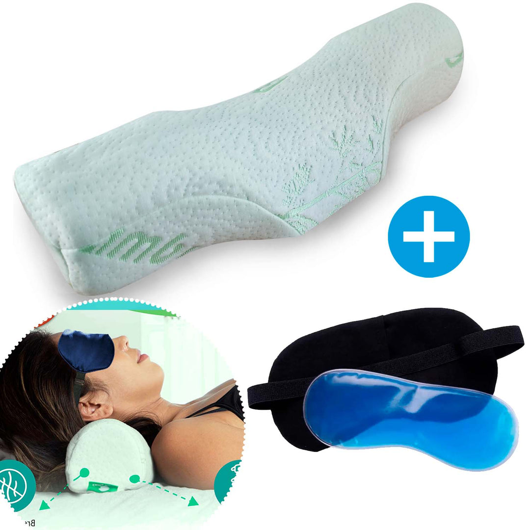 almohada cervical con antifaz con gel para relajarse